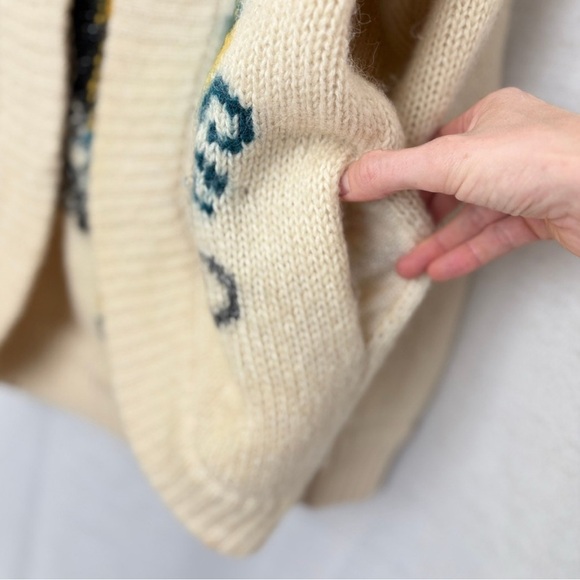 Vtg RARE UNO & UNA Butterfly Knit Cardigan Sweater Cream Wool Blend - Picture 7 of 11